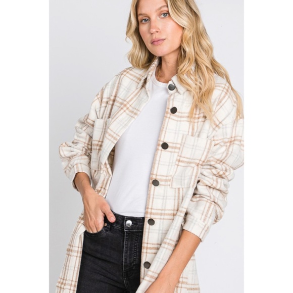Tops - SOLD OUT Beige Plaid Flannel Oversized Shacket Shirt Jacket